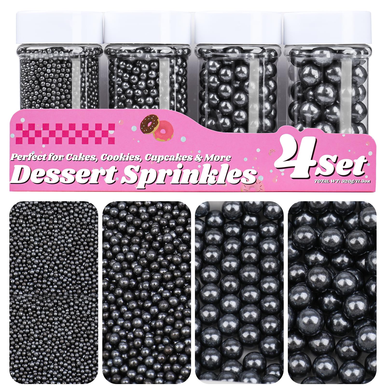 Sugar Pearls Set Silver White Black Blue Red Purple 11.3oz