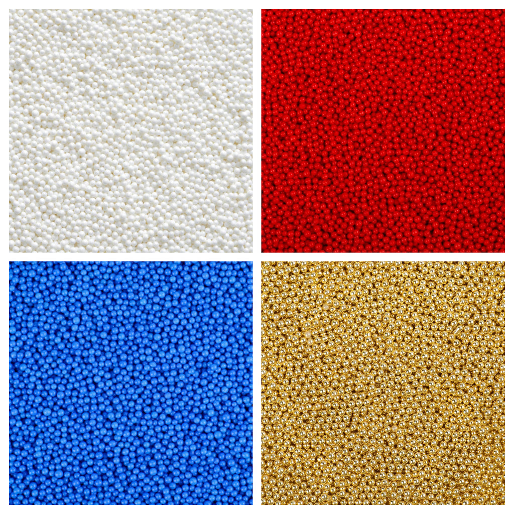 【3-pack】2mm Nonpareils Sprinkles Red Blue White Gold 4.6oz*3