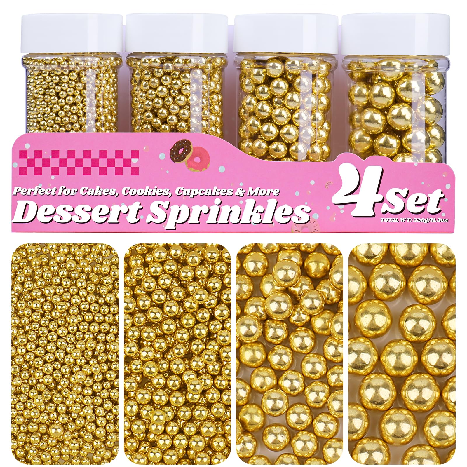 Gold Multi Size Edible Pearl Sprinkles 11.3oz