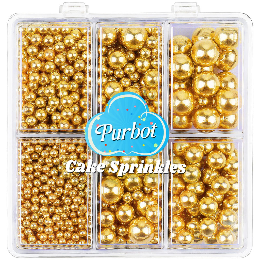 【5-piece set】Gold Edible Multi Size Sugar Pearls 4.6oz*5