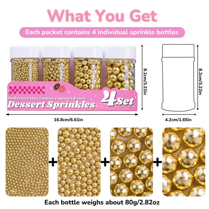 Gold Multi Size Edible Pearl Sprinkles 11.3oz