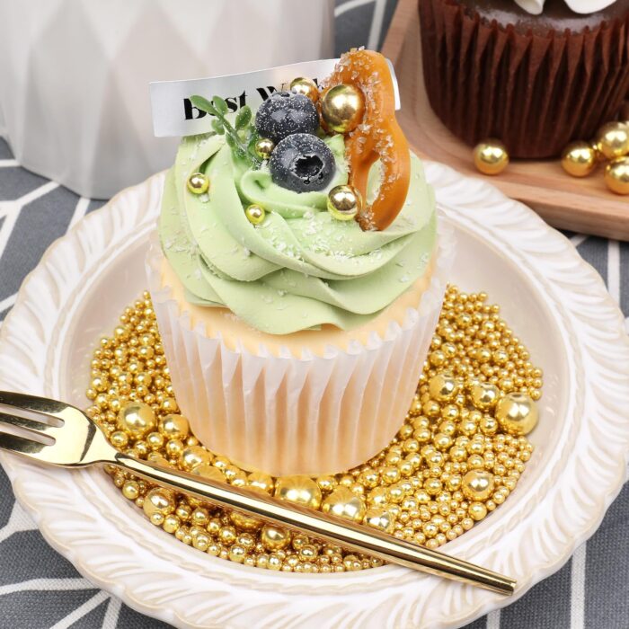 【5-piece set】Gold Sugar Pearls for Cake Decorating 4.6oz*5