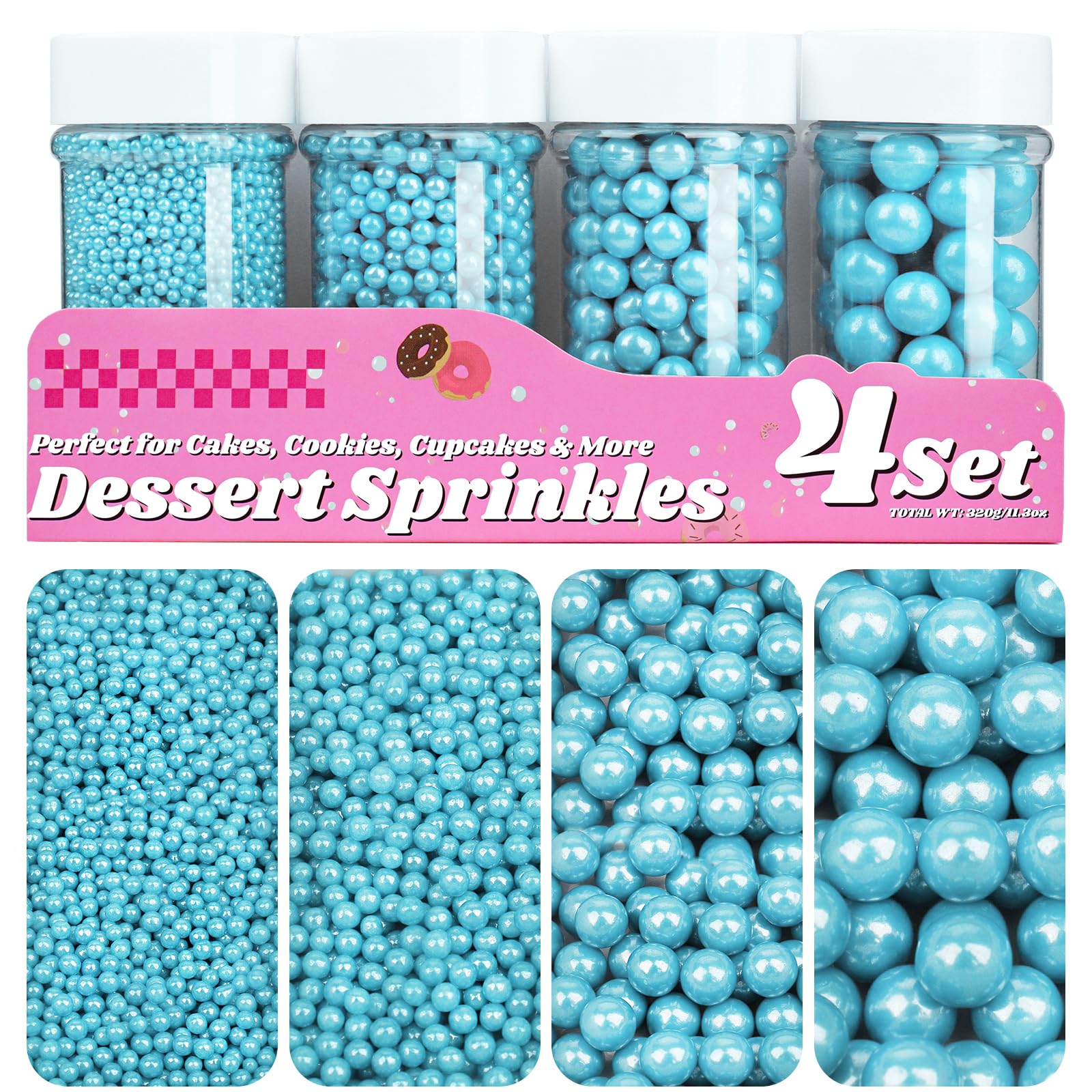 Sugar Pearls Set Silver White Black Blue Red Purple 11.3oz