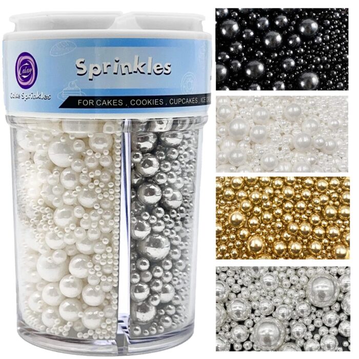 Metallic Pearl Sprinkles Gold Silver White Black 7.8oz