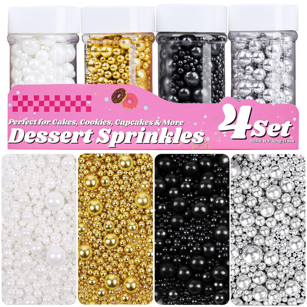 Gold White Black Silver Edible Pearl Sprinkles 11.3oz