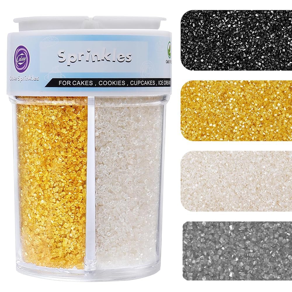 Sanding Sugar Sprinkles Silver Gold White Black 7.8oz