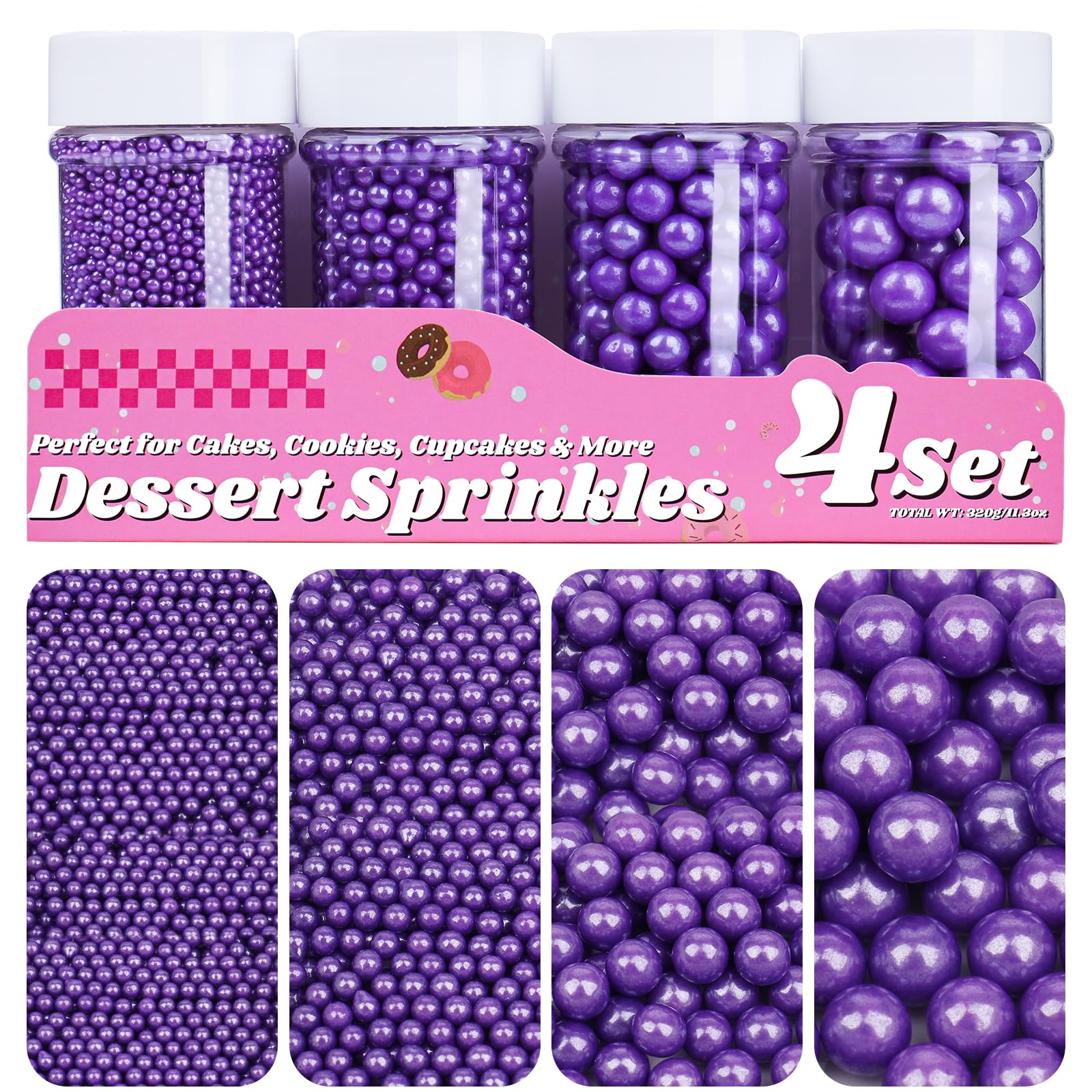 Sugar Pearls Set Silver White Black Blue Red Purple 11.3oz