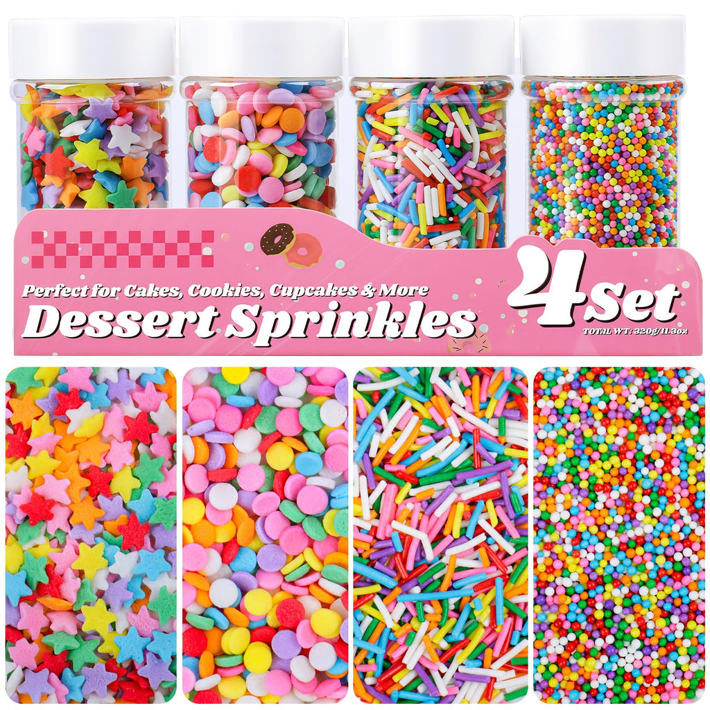 Rainbow Sprinkles Mix Stars Jimmies Nonpareils Confetti 11.3oz