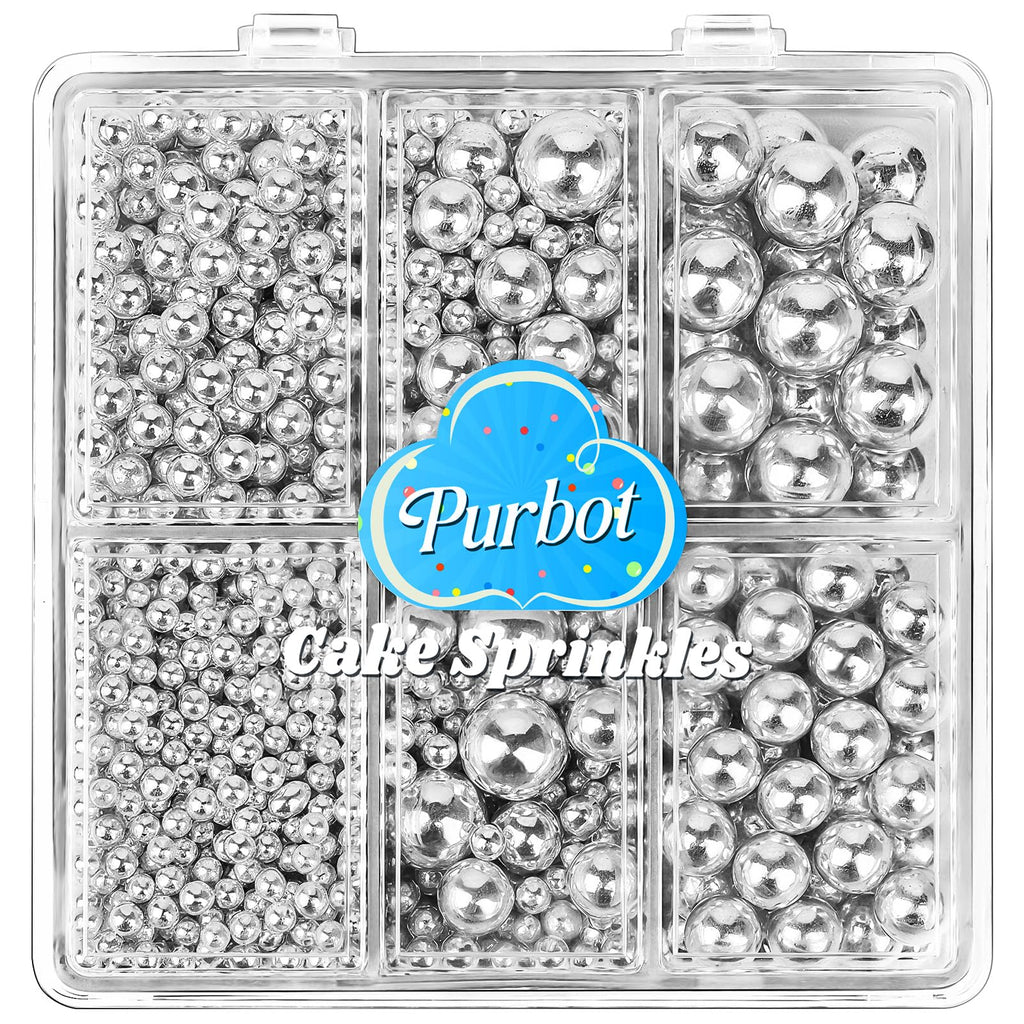 【5-piece set】Silver Edible Sugar Pearls Metallic 4.6oz*5