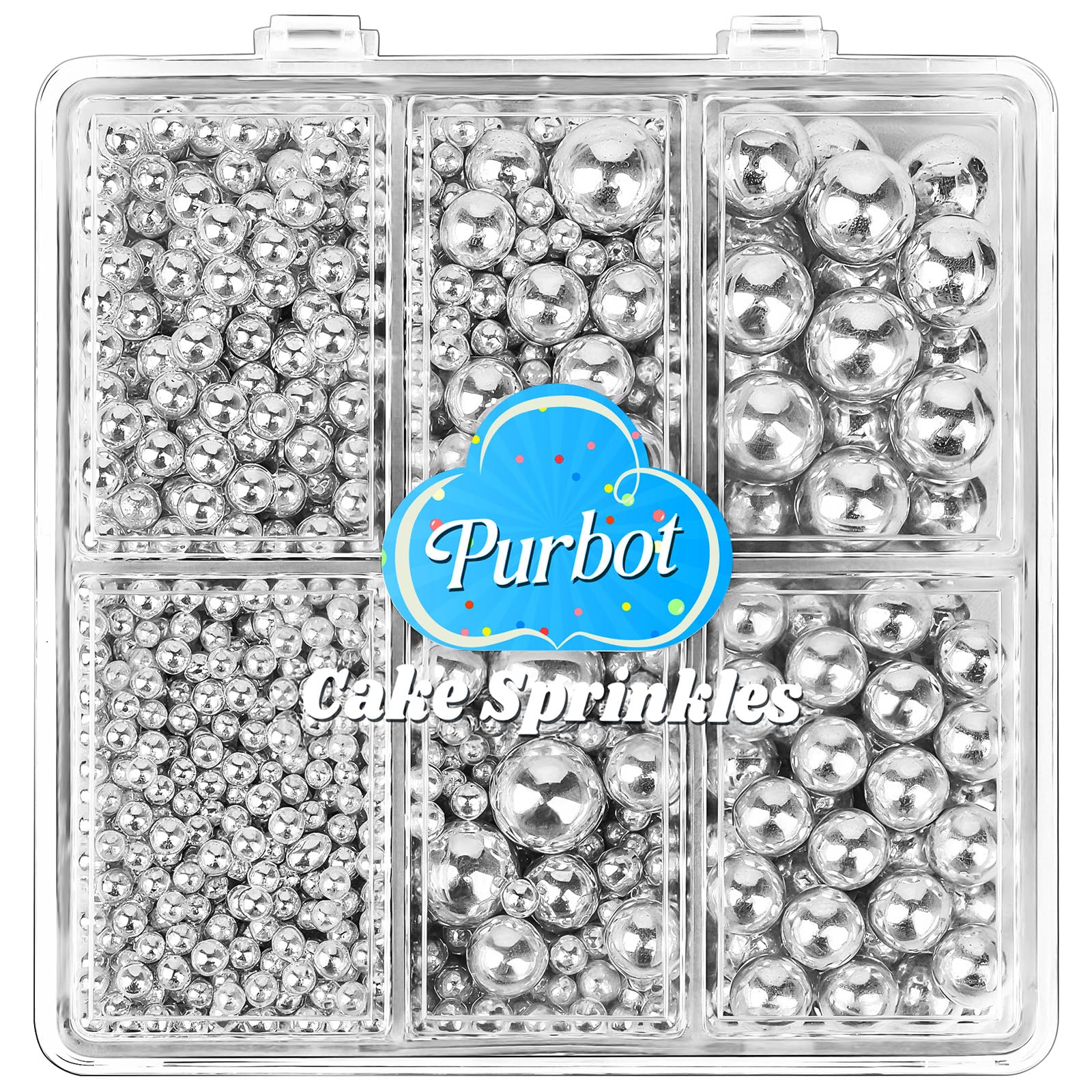 【5-piece set】Silver Edible Sugar Pearls Metallic 4.6oz*5