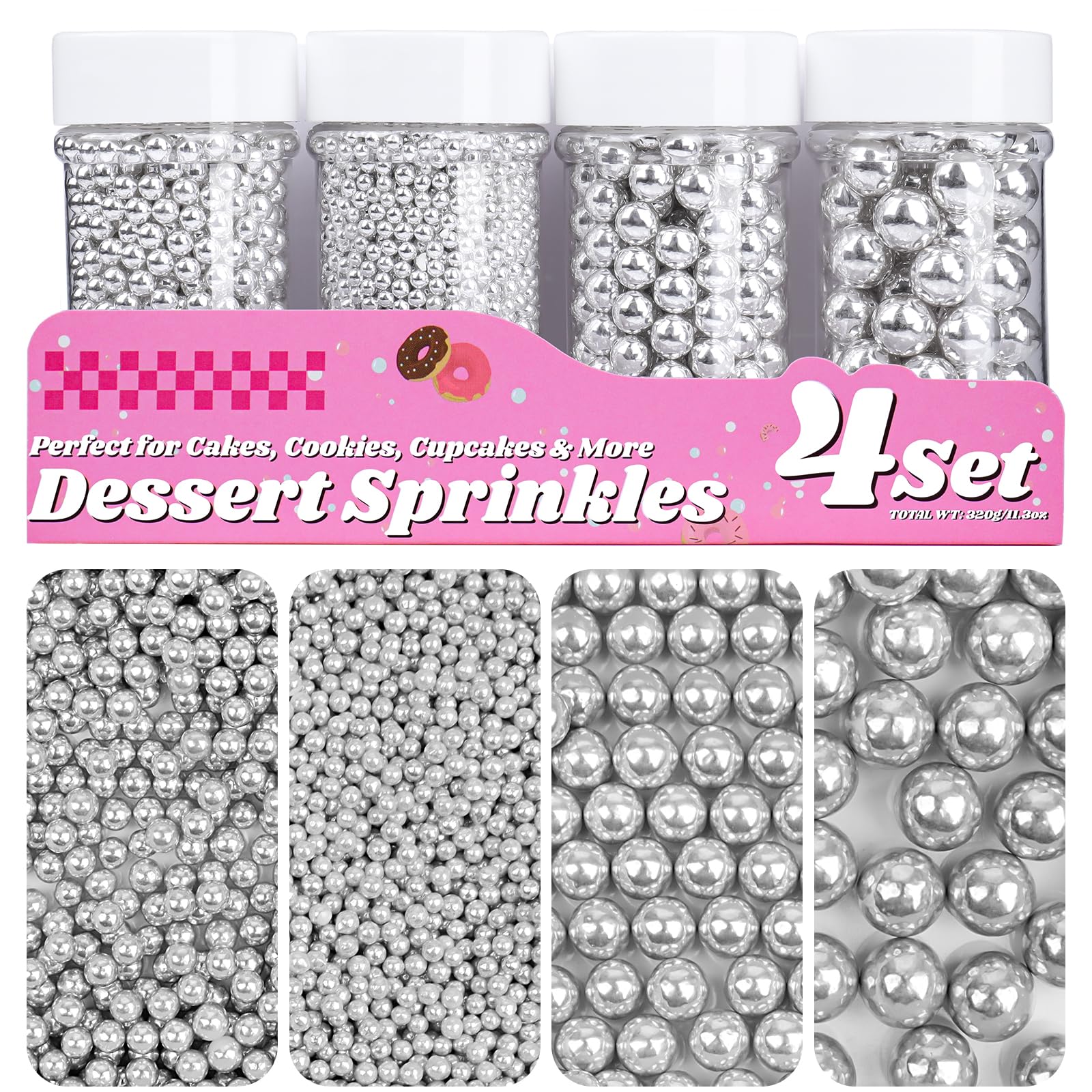 Sugar Pearls Set Silver White Black Blue Red Purple 11.3oz