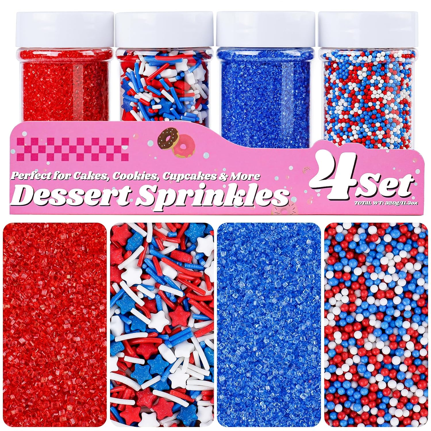 Red White Blue Patriotic Sugar Sprinkles 11.3oz
