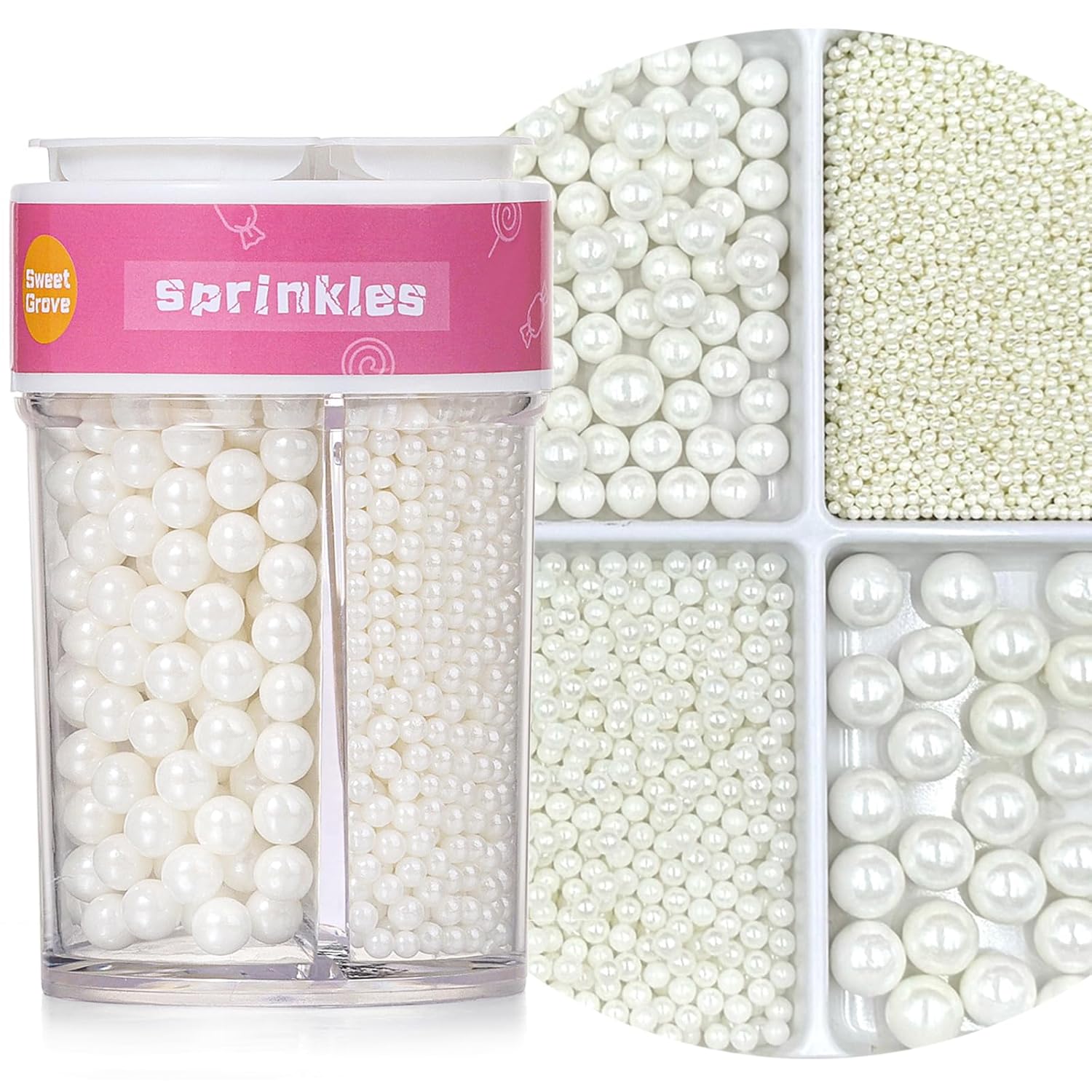 Sprinkles for Cake Decorating, White Pearl Sprinkles 4 Sizes Mix for Cake Cupcake Cookie Baking Donuts Ice Cream Toppings - Image 2