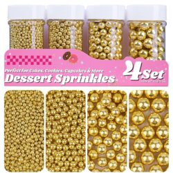 Pearl Sprinkles for Cake Decorating, 11.3 Oz Edible Pearls Sugar 4 Colors Gift Box Set for Baking Cookie Ice Cream Cupcake Toppings