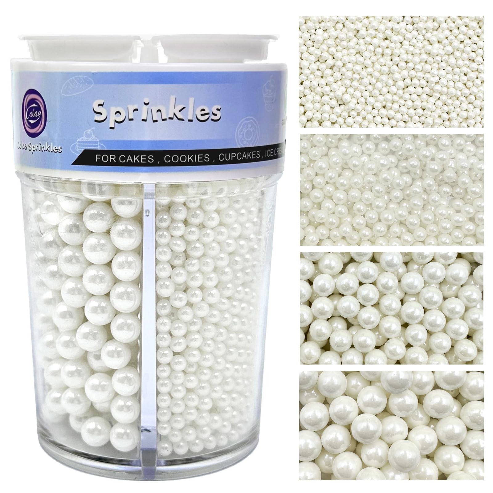 Pearl Sprinkles for Cake, Cupcake & Cookie Decorating – 4 Sizes Mix (7.8oz) Baking, Donuts & Ice Cream Toppings
