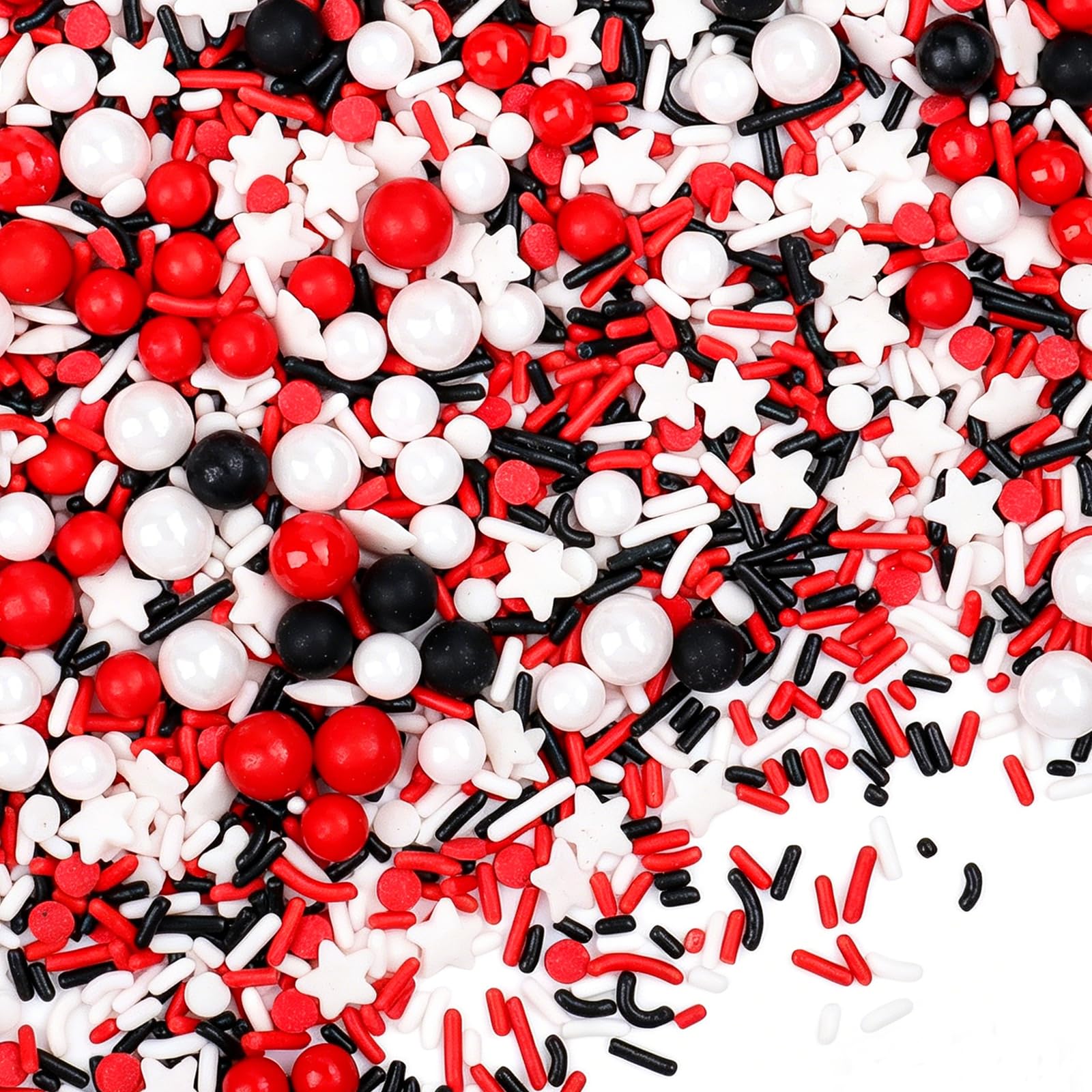 red white black sprinkles mix stars jimmies pearl cake decorating