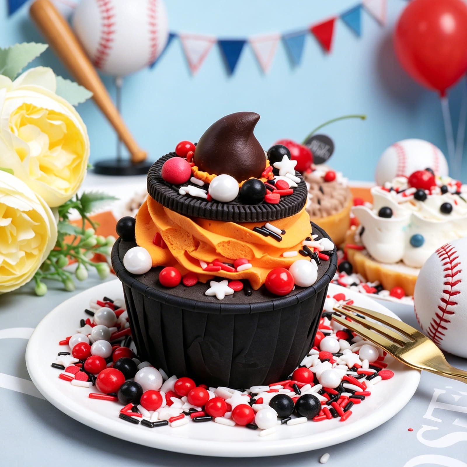 Red White and Black Sprinkles for Cake Decorating – Edible Jimmies Pearl Star Sprinkle Mix for Cakes, Cupcakes, Cookies & Dessert Toppers - Image 2