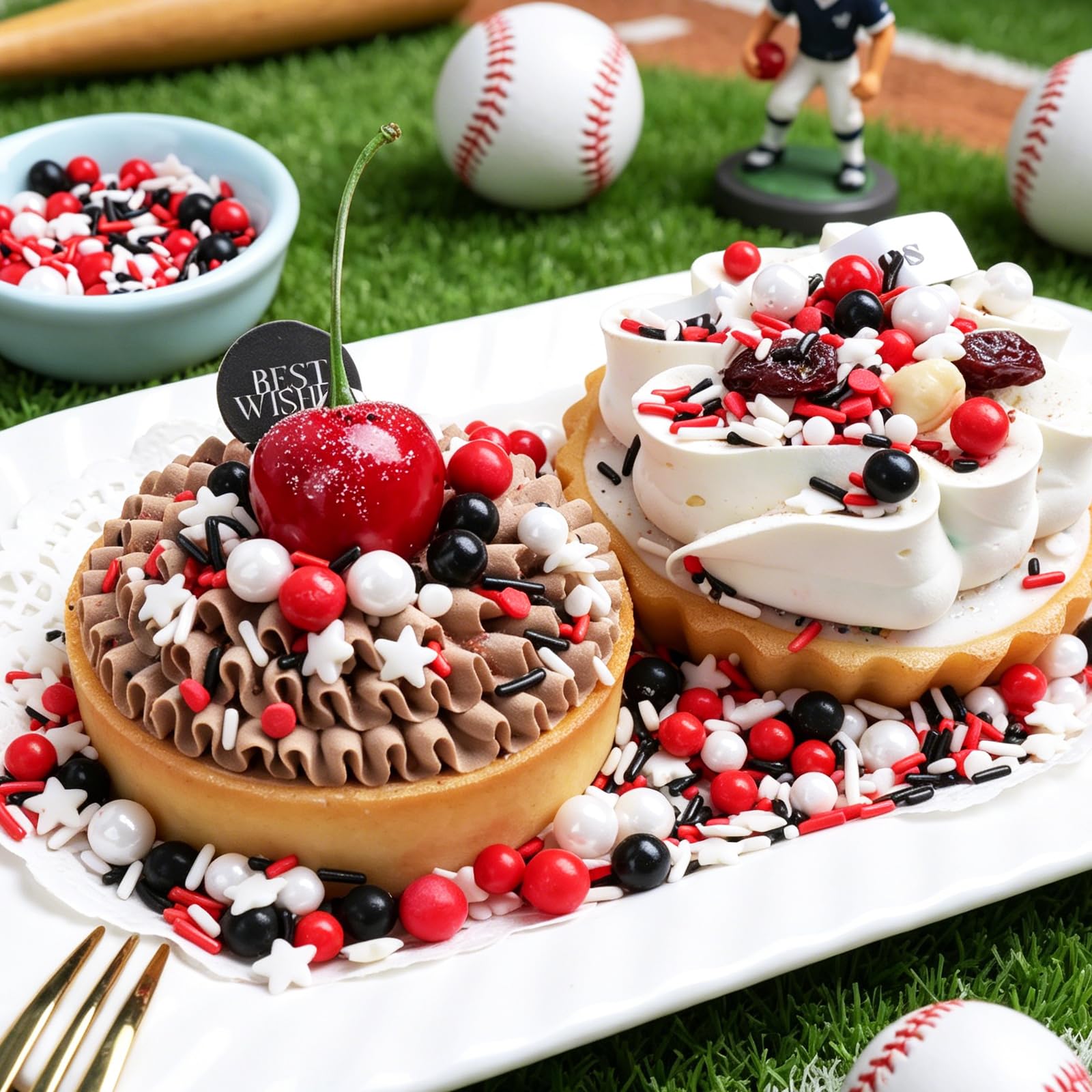 Red White and Black Sprinkles for Cake Decorating – Edible Jimmies Pearl Star Sprinkle Mix for Cakes, Cupcakes, Cookies & Dessert Toppers - Image 4