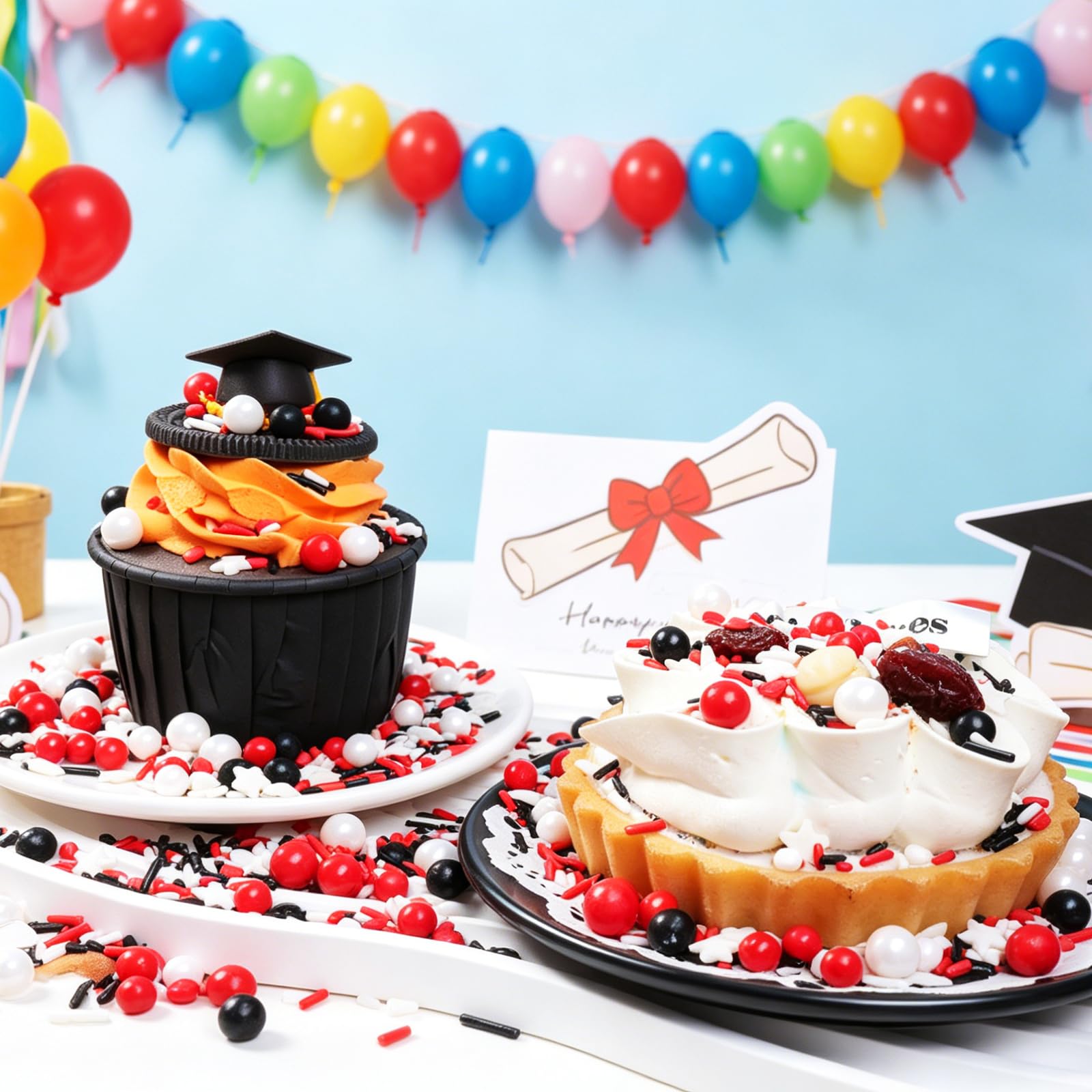 Red White and Black Sprinkles for Cake Decorating – Edible Jimmies Pearl Star Sprinkle Mix for Cakes, Cupcakes, Cookies & Dessert Toppers - Image 5