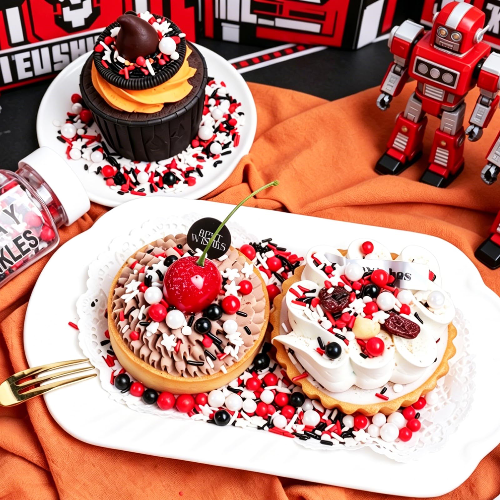 Red White and Black Sprinkles for Cake Decorating – Edible Jimmies Pearl Star Sprinkle Mix for Cakes, Cupcakes, Cookies & Dessert Toppers - Image 6