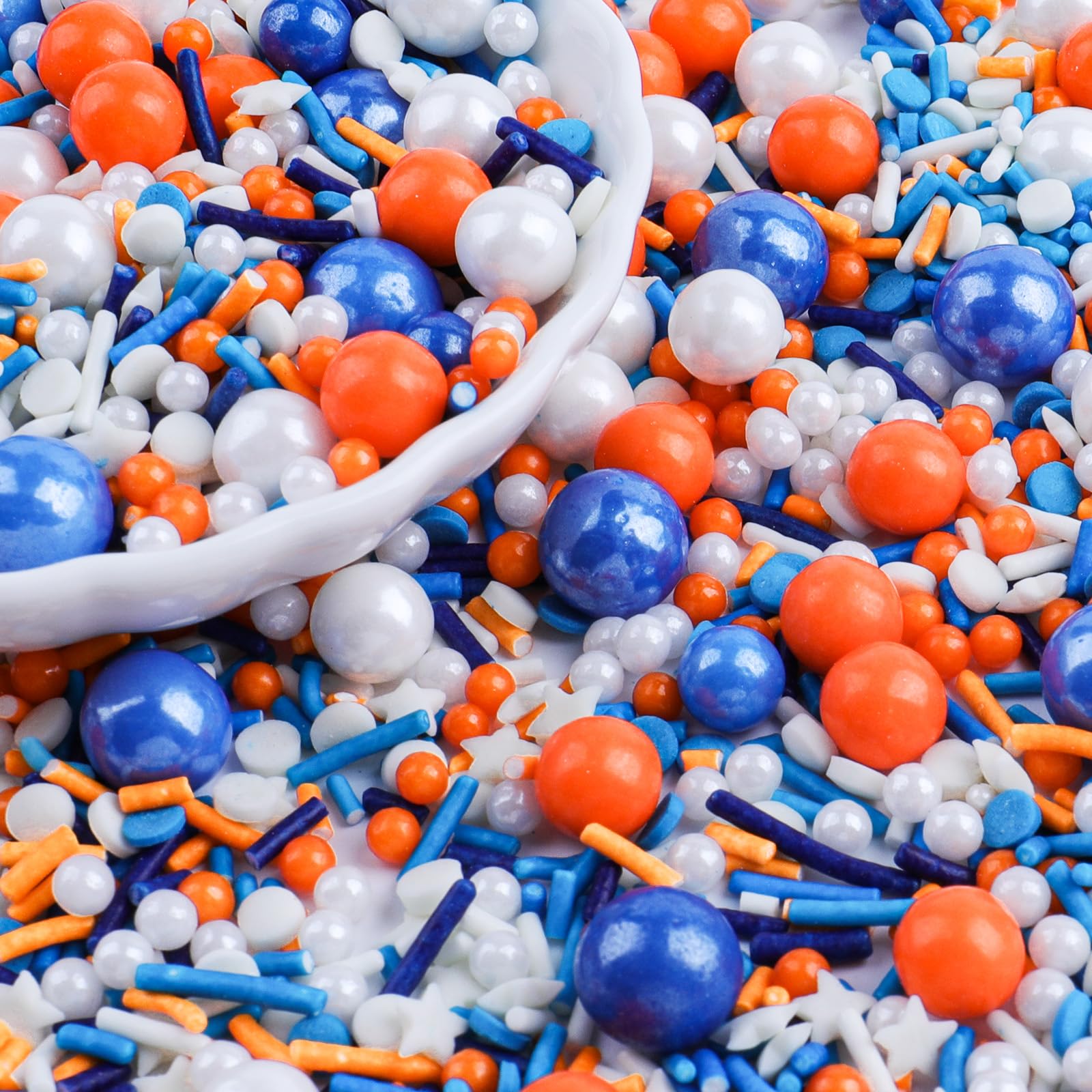 orange blue sprinkles mix pearl jimmies cake decorating sports theme