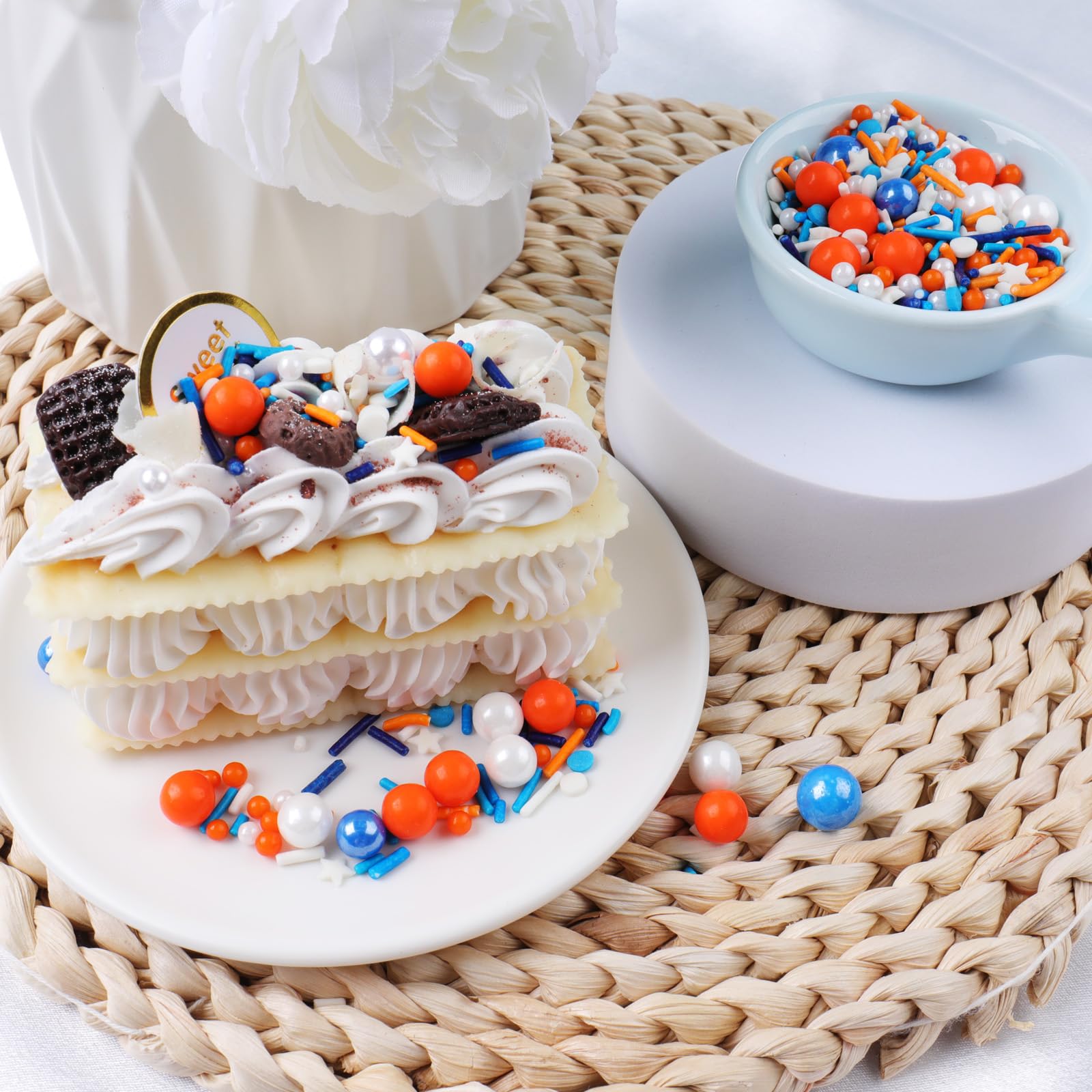 Orange and Blue Sprinkles for Cake Decorating – Edible Pearl & Jimmies Mix for Cakes, Cupcakes, Cookies & Dessert Toppers - Image 2