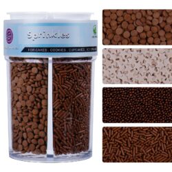 Chocolate Sprinkles for Cake Decorating – 4-Cell Mix (Nonpareil, Jimmies, Stars & Confetti) 7.8oz Baking Toppings