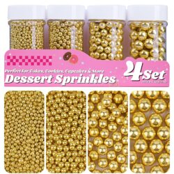 gold pearl sprinkles set cake decorating edible sugar pearls 4 sizes baking cupcake toppings luxury dessert