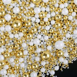 gold and white pearl sprinkles mix cake decorating elegant sugar pearls cupcake toppings
