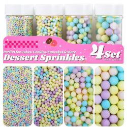 Pastel Pearl Sprinkles for Cake Decorating – Easter Edition Multi-Size Sugar Pearls for Cupcakes, Cookies & Desserts (4 Jar Set)