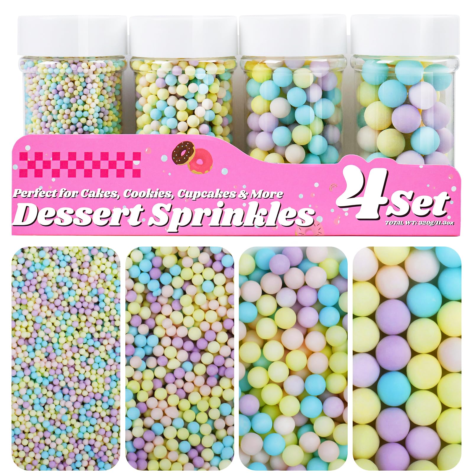 Pastel Pearl Sprinkles for Cake Decorating – Easter Edition Multi-Size Sugar Pearls for Cupcakes, Cookies & Desserts (4 Jar Set)