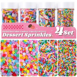 rainbow sprinkles for cake decorating 4 jars set stars jimmies nonpareils confetti baking decoration
