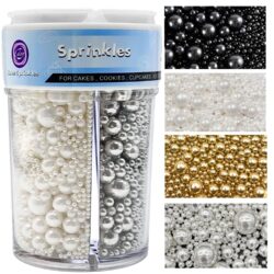 Metallic Pearl Sprinkles for Cake Decorating – Gold Silver White Black Mix (7.8oz) Baking & Dessert Toppings
