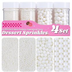 Edible Pearl Sprinkles for Cake Decorating – 4 Jar Set Multi-Size Sugar Pearls for Baking & Dessert Toppings