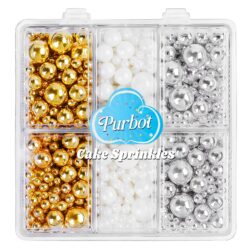 White Gold Silver Pearl Sprinkles for Cake Decorating – 4 Size Edible Sugar Pearls for Cupcakes, Cookies & Desserts